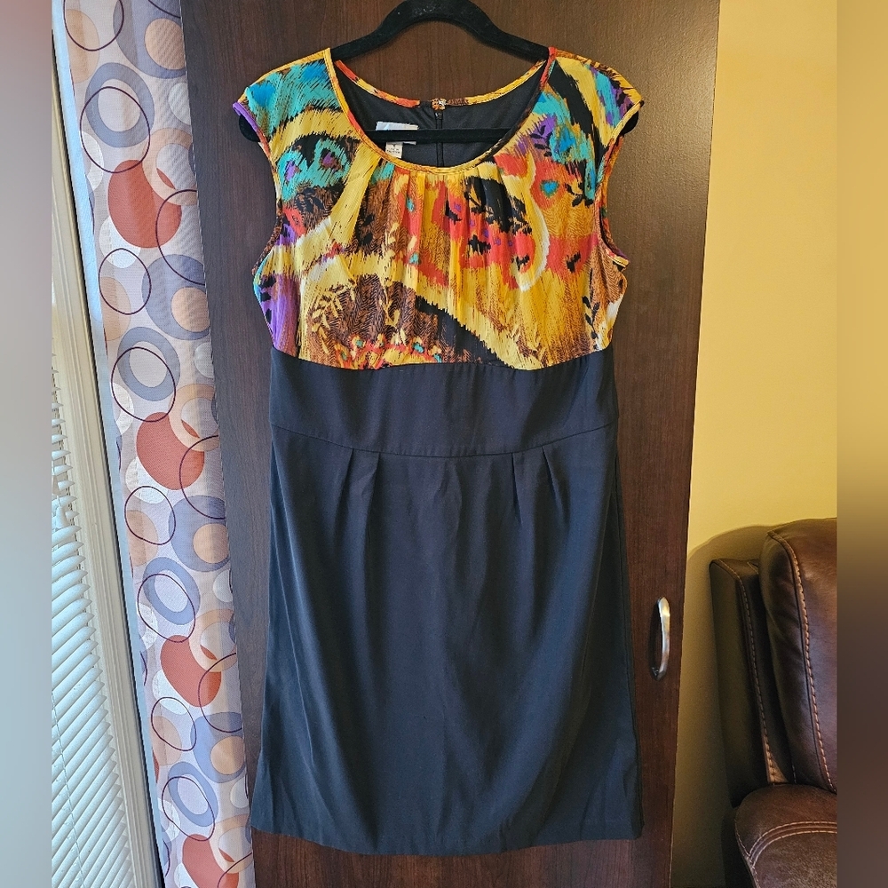 Alyx Multicolor Abstract Top with Black Midi Dress
